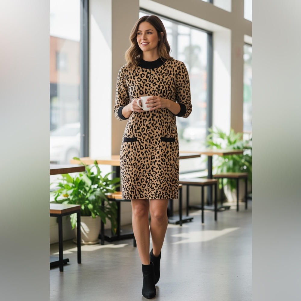 J.Crew Leopard Print Sweater Dress NWT Size Small Merino Wool Blend